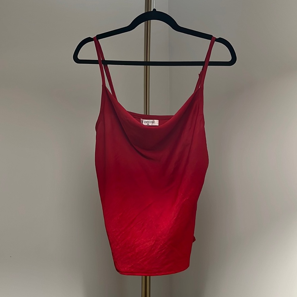 Red scoop neck blouse